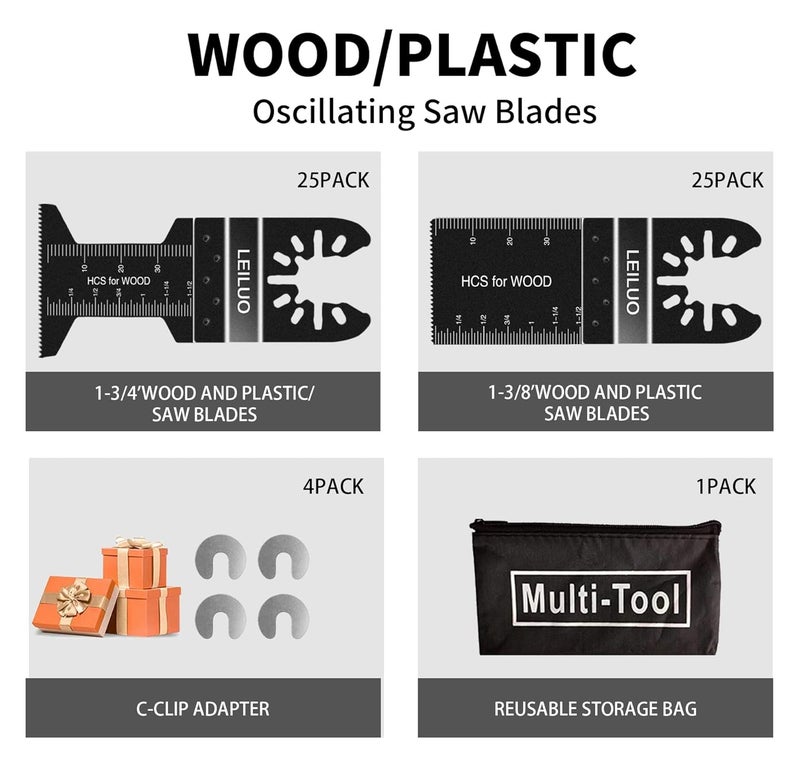 LEILUO 50Pcs Multitool Blade Kits for Wood Nails Drywall Cutting Oscillating Saw Blades Universal Oscillating Tool Blades with Storage Bag Compatible with DeWalt Makita Dremel and More - Image 3
